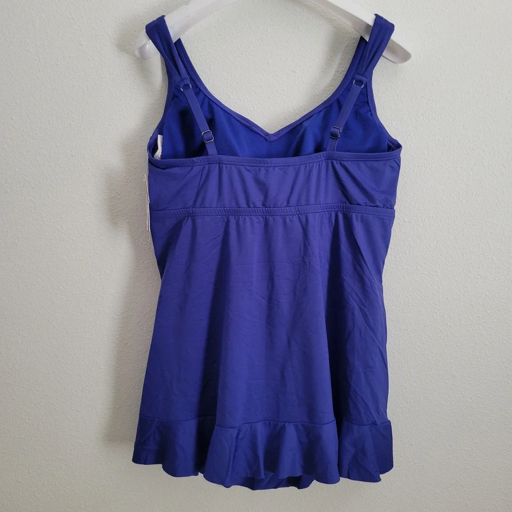 Kenneth Cole Reaction Purple Tummy Control Ruffle Swimdress One Piece 1X NWT